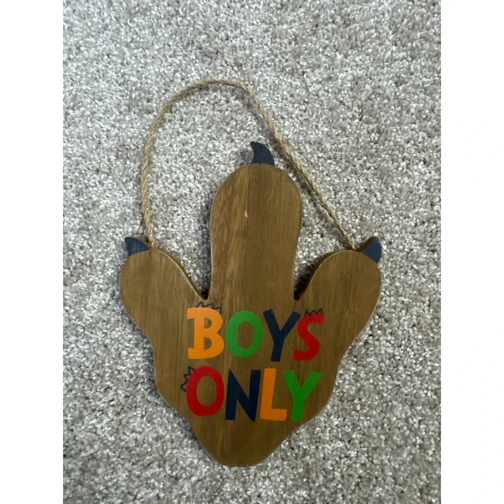 Dinosaur Kids Room Decor Set Boys Only Footprint Sign & Dino Den Door Hangers